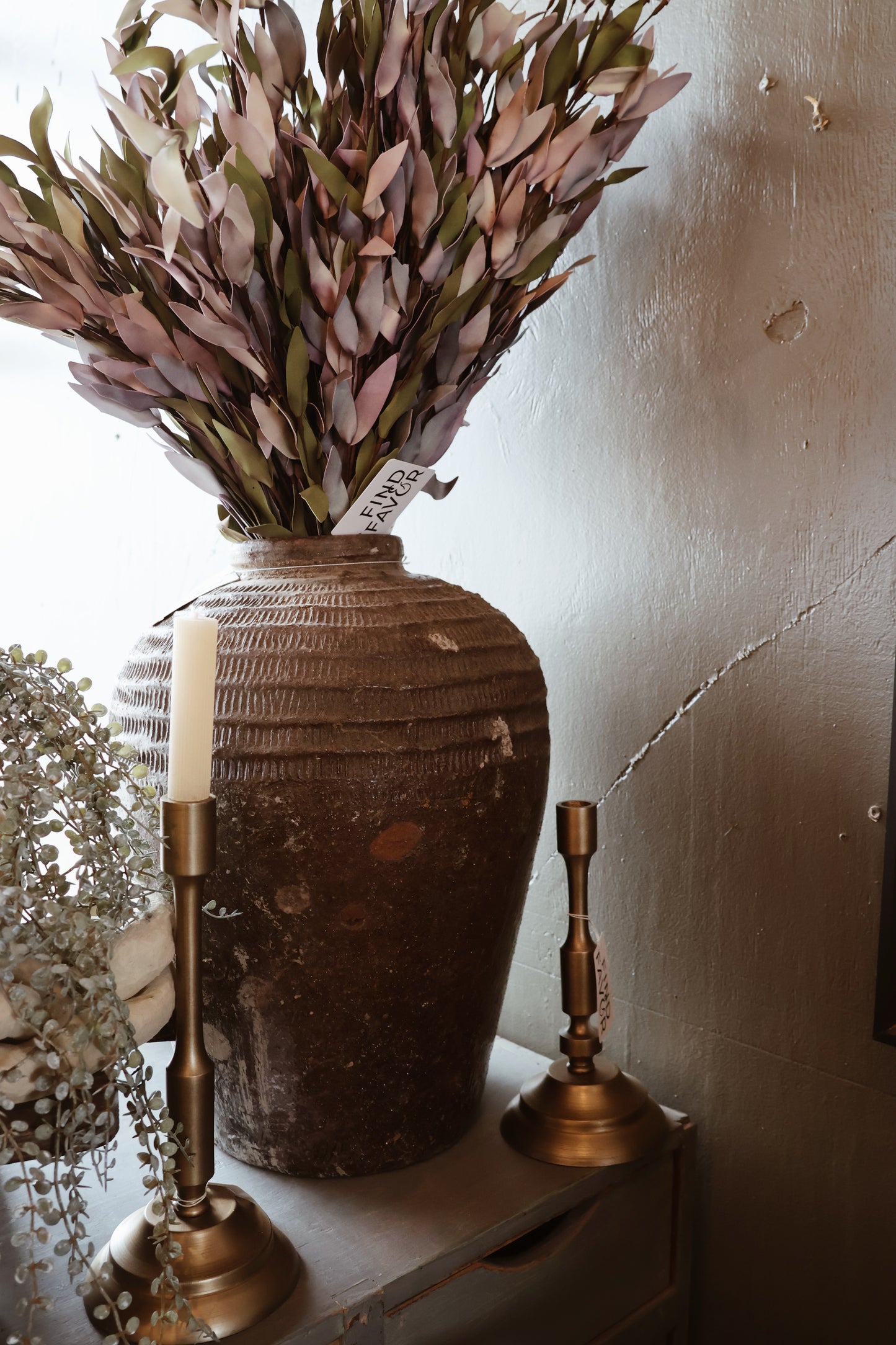 ANTIQUE BRASS METAL TAPER CANDLE HOLDER