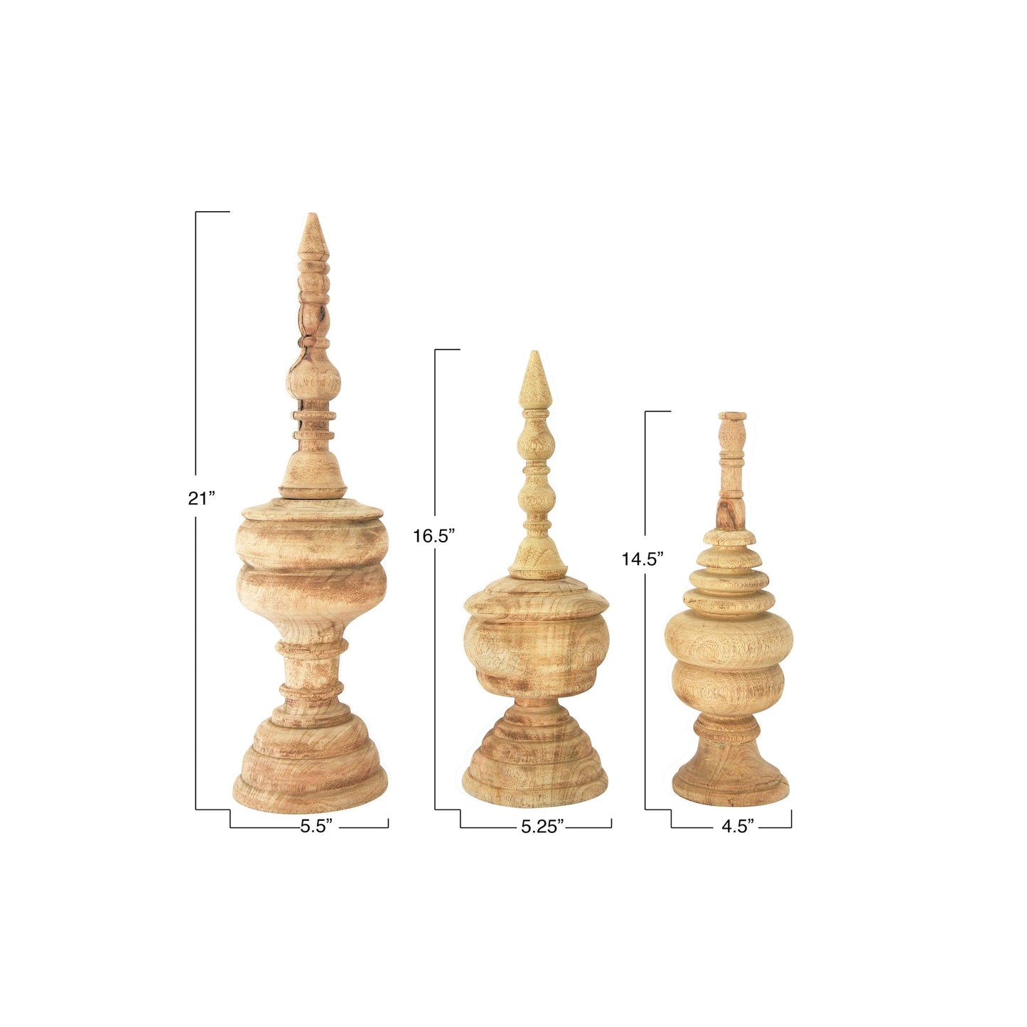 CARVED MANGO WOOD FINIALS- $75.00-$120.00