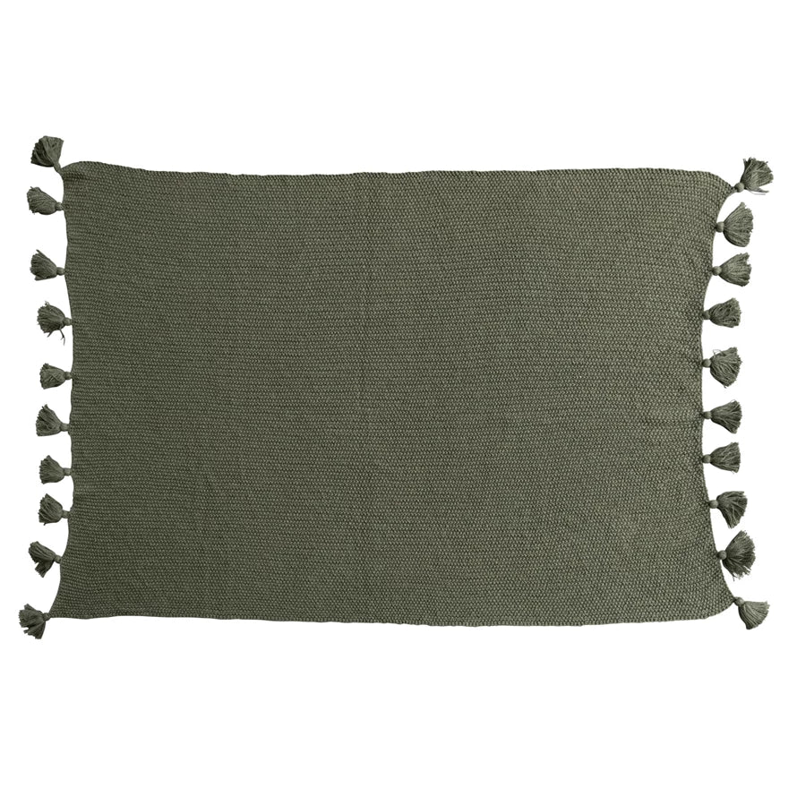 GREEN COTTON KNIT THROW