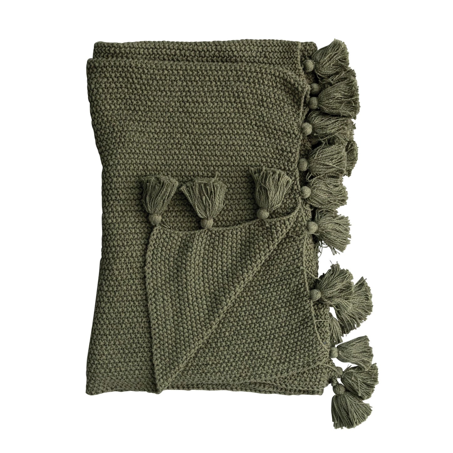 GREEN COTTON KNIT THROW