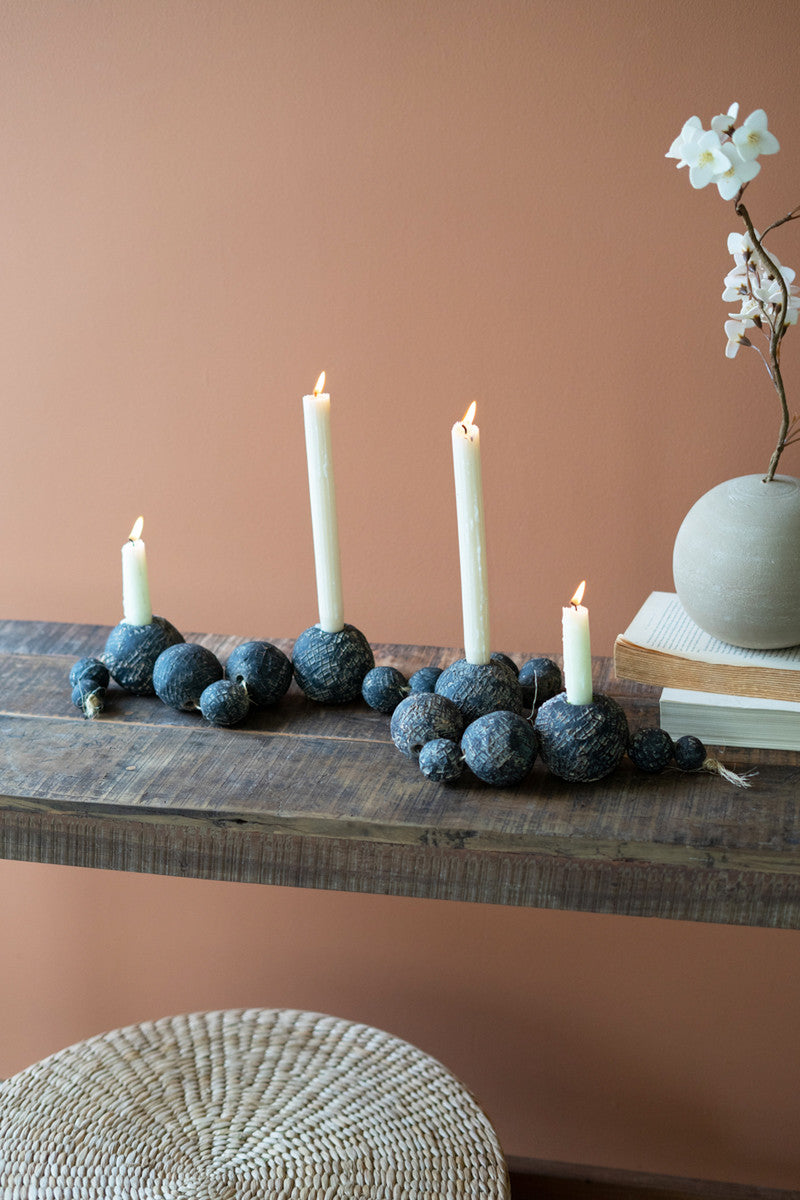 BLACK TABLETOP CLAY BEADS TAPER HOLDER