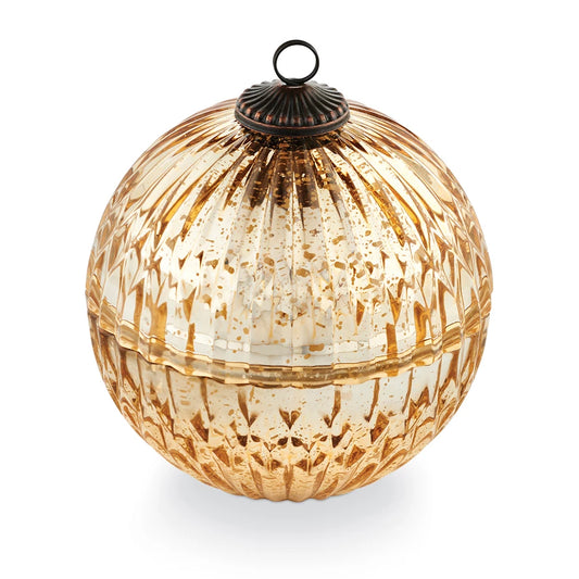 WINTER WHITE MERCURY GLASS ORNAMENT CANDLE