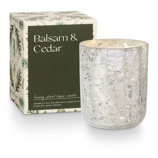 BALSAM & CEDAR CRACKLE GLASS BOXED CANDLE