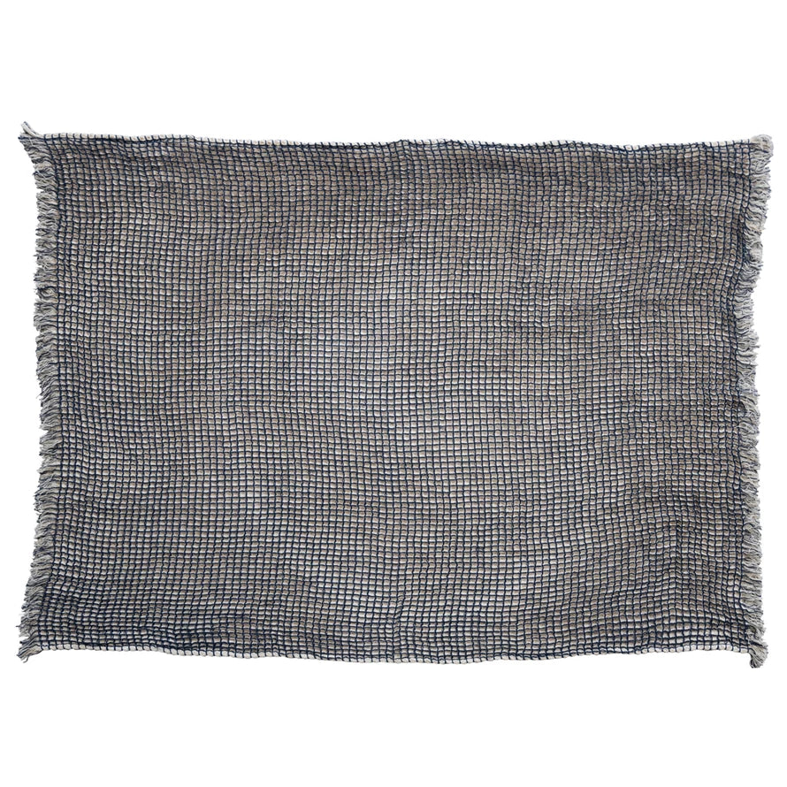 WAFFLE WEAVE THROW- NATURAL/NAVY