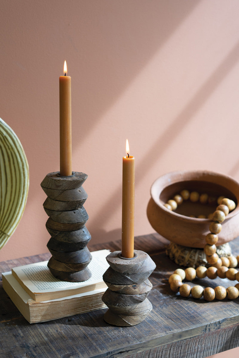 REPURPOSED WOODEN TAPER CANDLE HOLDERS