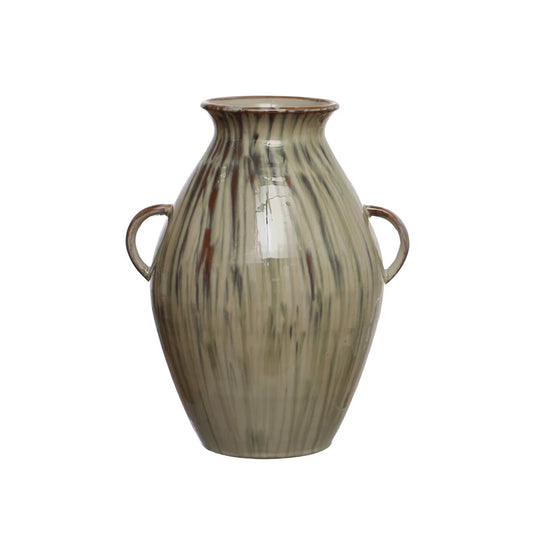 HAND- PAINTED STONEWARE VASE