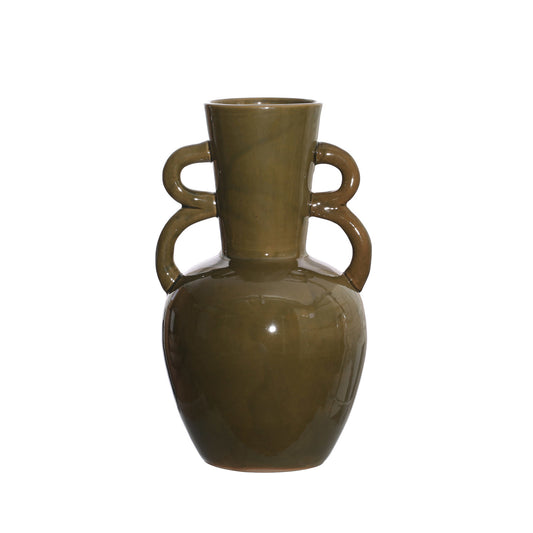 STONEWARE VASE - OLIVE