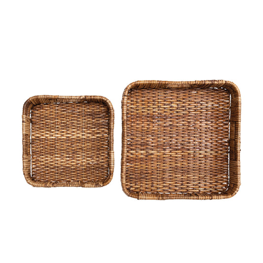 HAND WOVEN RATTAN TRAY WITH HANDLES